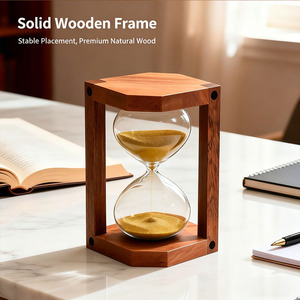 Temporizador de arena para sauna portátil de <span class=keywords><strong>15</strong></span> <span class=keywords><strong>minutos</strong></span>, reloj de arena de vidrio con marco de madera resistente, herramienta estable para el control del tiempo en sauna y baño - Product Image 1