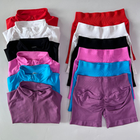 LVD430 2pcs Ensemble de yoga à manches longues pour femmes Veste demi-éclair Longline Sports Top Gym Shorts Fitness Suits Running Coats Workout Set