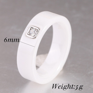6MM Black & White <b>Ceramic</b> <b>Ring</b> with Single Cubic Zirconia | Minimalist Fashion Couple <b>Ring</b> for Men and Women - Product Image 6