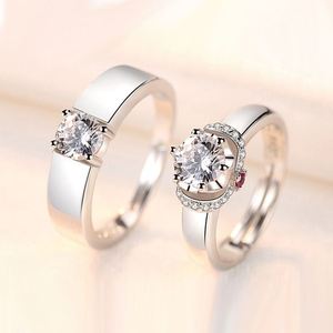 Anillo Abierto Sencillo de Moda 2021, Anillo de Pareja con Incrustaciones de Circonio, Anillo de Boda con Corona de Seis Garras, Joyería para Mujer - Product Image 4