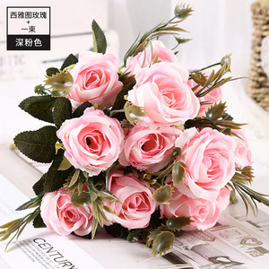 ช่อดอกไม้ประดิษฐ์,6หัวตกแต่งแบบโรแมนติกสำหรับบ้านงานแต่งงานดอกไม้ประดิษฐ์ - Product Image 2