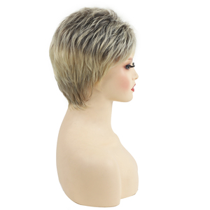 Aishili – Perruques courtes ombrées blondes style pixie avec <span class=keywords><strong>frange</strong></span>, perruque synthétique droite dégradée blonde mélangée pour femmes blanches – Vente en gros - Product Image 6