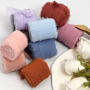 100% poliéster verde boda gasa cinta doble cara flecos gasa tela impresa Logo con cable para floristería uso decoración regalos - Product Image 2