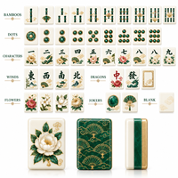 Jeu de tuiles de Mahjong américain avec motifs floraux en jade, idéal pour les soirées de jeu en famille, cadeau, vente au détail et personnalisation de marque
