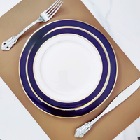 Juego de Platos de Cerámica de Alta Gama Ecológicos de 10 Pulgadas, Modernos, para Comida Occidental, con Borde Dorado Azul, Plato para Bistec para Hoteles, Tazas de Té y Platillos