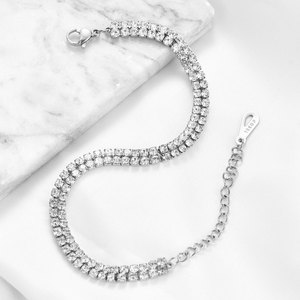 Pulsera de Diamantes de 6 mm, Acero de Titanio, Oro de 14K, Acero Inoxidable, Dos Hileras, Corte Brillante Redondo, para Uso Diario de Mujer - Product Image 2