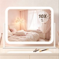 LED Lighted Adjustable Makeup Mirror with 10X Magnifier 3 Color Lights Smart Touch Control 360 Rotation for Tabletop Bedroom