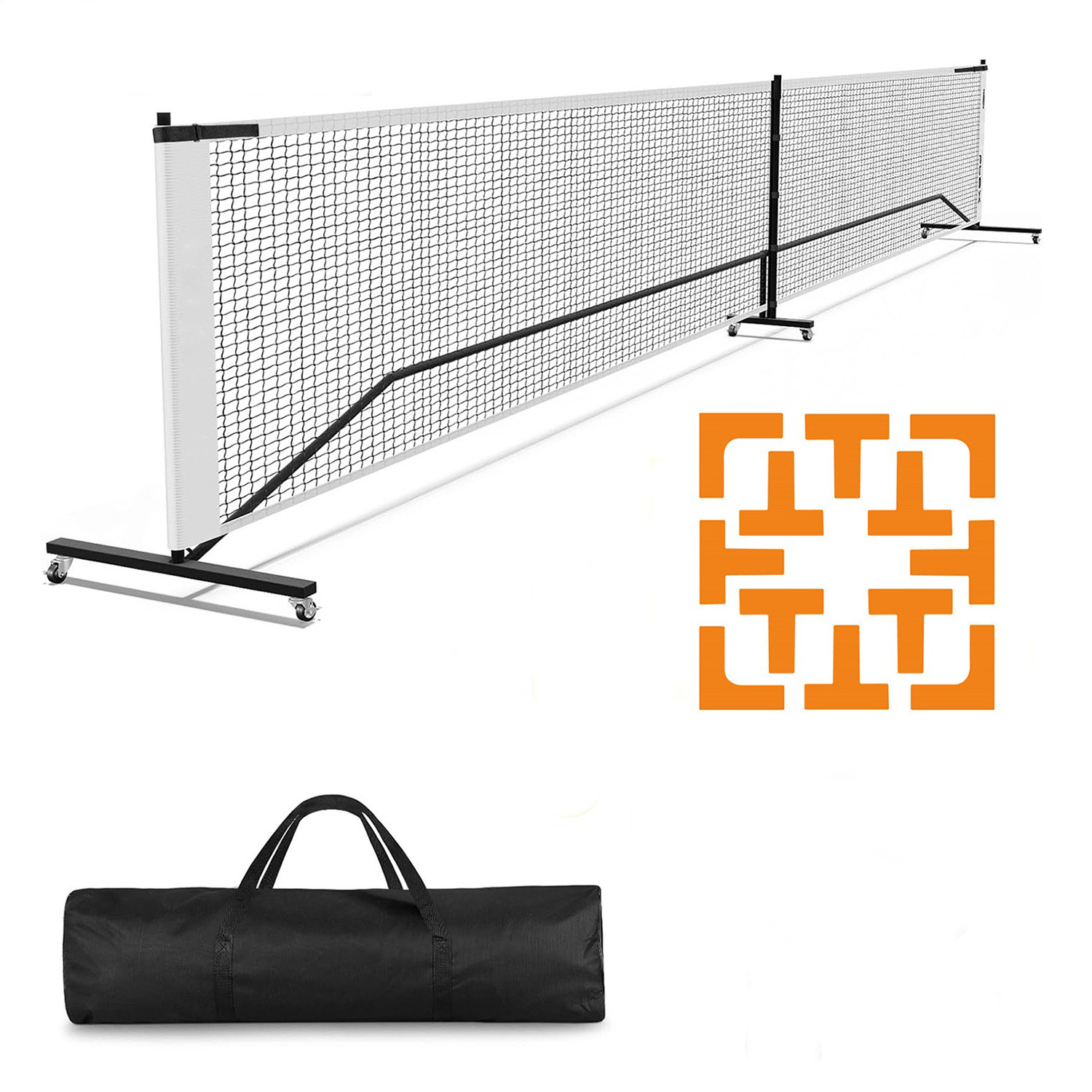 Líneas de cancha naranja con ruedas.