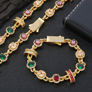 Hip Hop Luxury Jewelry Set Iced Out Baguette Link Bracelet Chain Set <b>Men</b> Women Cubic Zirconia Gemstone Necklace - Product Image 1