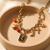 Collier tressé avec pendentifs Bohème Gothique Croix Religieuse Lune Cœur Rose Tarot pour Femme N869