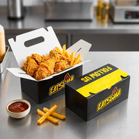 Boîte à frites jetable en papier pour emporter, emballage alimentaire personnalisé, boîtes à ailes de poulet, boîte à hamburger pour la restauration rapide avec poignée