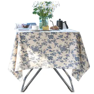 New Style Großhandel maßge schneiderte Vintage Blue Rose Flower Blumen tischdecke Picknick tuch für Ess dekoration