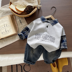 Conjunto de <span class=keywords><strong>2</strong></span> Piezas para Niños de <span class=keywords><strong>1</strong></span> a 5 Años, Pantalones de Mezclilla Casuales de Algodón con Solapa a Cuadros para Primavera/Otoño, Modelo 2026 - Product Image 4