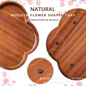 Plateau en bois massif en forme de pétale, couleur naturelle bambou, style simple, plateau de service pour fruits, pain, desserts, usage domestique - Product Image 3