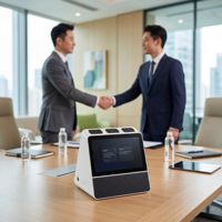 Traduttore Simultaneo AI con Doppio Schermo 7" 10", Sistema Operativo Android, 2 Microfoni Wireless, Traduzione in Tempo Reale per Aziende e Team Globali