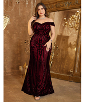 Robe de soirée sirène maxi élégante brodée, dos nu et épaules dénudées, pour femmes grandes tailles
