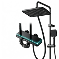 Système de douche thermostatique en métal brossé avec affichage numérique LED de la température, ensemble de douche pluie 4 fonctions avec lumière ambiante étoilée
