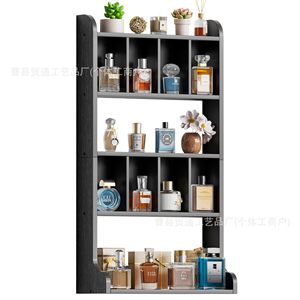 Wooden Perfume Storage Rack <b>Wall</b> <b>Mounted</b> Multi Layer Display <b>Shelf</b> For Cosmetics Toys Plants Black And White - Product Image 1