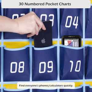30 <b>Numbered</b> Classroom Pocket Chart with Phone and Calculator Holder Wall <b>Door</b> Organizer for Office & School Supplies - Product Image 5