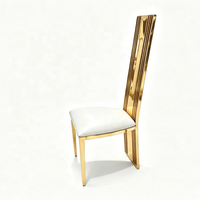 Chaise de Mariage Luxe à Dossier Haut en Acier Inoxydable Doré, Cadre Rayé Contemporain, Siège de Marié en Similicuir Blanc