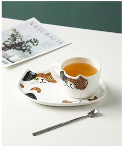 Ensemble de vaisselle en céramique motif chat de dessin animé : tasses à thé et soucoupes avec assiette, ensemble tasse et assiette - Product Image 6