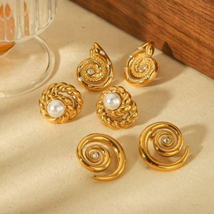 ต่างหูแบบติดหู ชุบทอง 18k ดีไซน์มุกเกลียว รูปทรงเรขาคณิต ใส่ได้ทุกวัน - Product Image 1