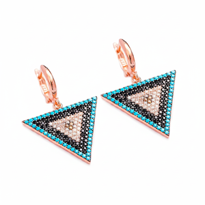 Pendientes de Forma Triangular, Pendientes Geométricos con Piedras Mixtas, Joyería Turca Hecha a Mano al por Mayor, Plata de Ley 925 - Product Image 2