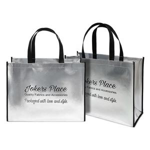 Sac fourre-tout personnalisé de taille moyenne en argent et or brillant avec logo imprimé au laser - Product Image 2