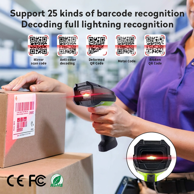JR SL3678D Industrial 2D Bluetooth Barcode Scanner QR Code Reader Cordless Handheld Scanning Gun CE RoHs FCC