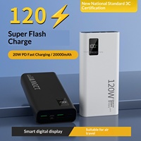 Batterie externe 120W à charge rapide en PVC, 20000mAh, ultra-plate, avec affichage numérique, alimentation mobile, cadeau, logo personnalisé