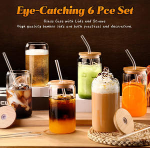 Vente en gros de canettes en verre borosilicate résistant à la chaleur et au froid, avec couvercles en <span class=keywords><strong>bambou</strong></span> et paille - Product Image 6