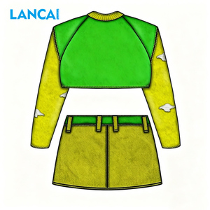 ชุดเซ็ต 2 ชิ้นสำหรับผู้หญิง LANCAI เสื้อครอปพิมพ์ลายตัวอักษร เสื้อแขนยาว และกระโปรงมินิเอวสูง สไตล์สตรีทแวร์ Y2K ชุดลำลองเข้าชุดกัน - Product Image 2