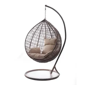 Daijia Indoor Outdoor Wicker Rattan Patio Basket Hanging Swing Cocoon Egg Chair