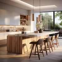 Conception européenne sur mesure Armoires de cuisine modulaires en placage de bois massif Carcasse en verre et acier inoxydable pour projets d'appartements