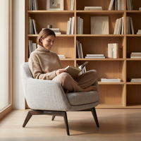 Fauteuil d'appoint moderne et minimaliste rembourré avec accoudoirs en tissu et pieds en bois massif pour salon, bureau à domicile, chambre, hôtel, salle de séjour
