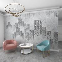 Papier peint mural personnalisable gris effet béton vieilli, motif matriciel, skyline urbain Art Déco, imprimé par transfert thermique