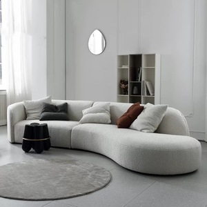 Luxury Modern PU Wood Furniture Soft Boucle Special Shaped Modular Couch Set Cashmere White Design For Living Room Hotel Villa