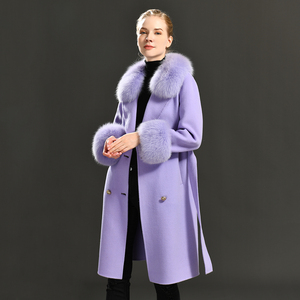 Nuovo Cappotto Lungo in Lana Doppiopetto alla Moda con Collo in Vera Pelliccia di Volpe, Cappotto Invernale da <span class=keywords><strong>Donna</strong></span> Personalizzato <span class=keywords><strong>Oversize</strong></span> 100% Lana - Product Image 5