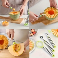 3-delige set fruitplankgereedschap van roestvrij staal, watermeloenbolletjesvormer, meloenschep, fruitsnijder, snijmes voor fruitdecoratie