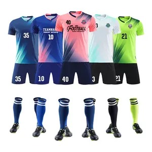Kits de camisetas de fútbol impresas en blanco con logotipo personalizado al por mayor, conjuntos completos de uniformes de equipo de fútbol para hombre