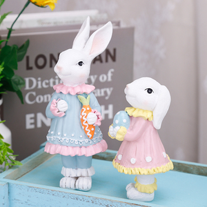 Redeco गर्म बिक्री वसंत डेस्कटॉप सजावट गुलाबी प्यारा ईस्टर सींग का बना रेसिन कार्टून खरगोश मूर्तिकला - Product Image 1