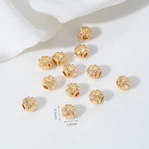 Nuevo Estilo, Cuentas Espaciadoras Redondas con Cruz, Chapadas en Oro de 14K, Hechas a Mano, Material para Pulseras y Collares con Cuentas - Product Image 2