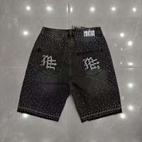 Shorts en jean tendance MIXED EMOTION, dernières nouveautés, entièrement ornés de diamants, style vintage hip-hop streetwear pour hommes et femmes
