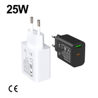 Pengisi Daya Dual-Port 25W PD Input USB-A USB Type C Pengisi Daya Cepat Seluler Dock Colokan EU Bersertifikasi CE untuk iPhone 14 Termasuk OTP OVP