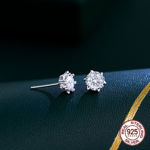 Dazzling 6mm Single Cubic Zircon <strong>Gem</strong> Stone Crystal Plated 925 Sterling Silver Needle Stud <strong>Earrings</strong> for Womens Gathering Jewelry - Product Image 6