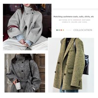 Manteau en tissu tricoté coloré recouvert de cachemire, pull, costume, vêtement d'extérieur en fourrure, chemise, boutons de manchette, boutons