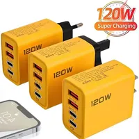 Adaptateur mural 120W à charge rapide 4 ports USB-A/USB-C double PD QC3.0 avec prise EU/US pour téléphones