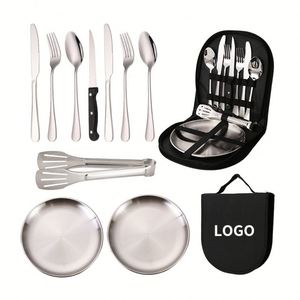 Ensemble de couverts de pique-nique et de camping portable en acier inoxydable 2026 : assiette, pince à aliments, fourchette, cuillère, couteau - Product Image 6