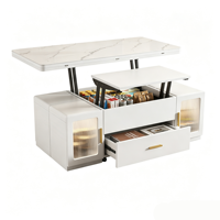 Table basse multifonctionnelle 2-en-1 pliable et mobile avec plateau en verre moderne, table à manger polyvalente convertible pour salon