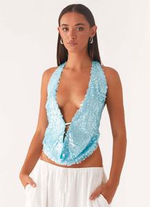King Mcgreen Star Sexy <strong>Sequins</strong> Women <strong>Top</strong> Tank Halter Deep V-Neck <strong>Backless</strong> Glitter Vest Beach Nightclub Party Y2K Tank Crop <strong>Tops</strong> - Product Image 5